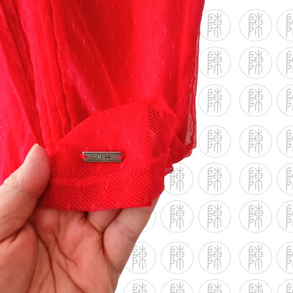 Guess Red Lace Pleated Ruffle Polka Dot Blouse Top Size M - Picture 3 of 5